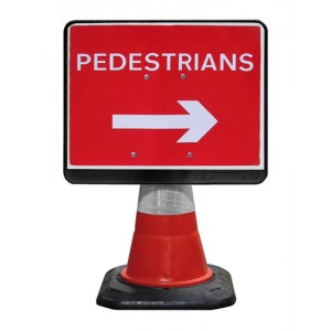 Cone Sign Pedestrians Right